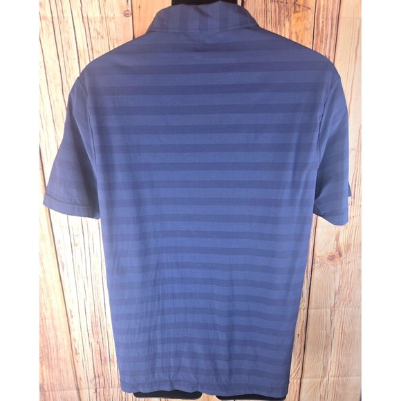 Travis Mathew Mens Navy Striped Polo Medium Nylon Blend - Picture 2 of 7
